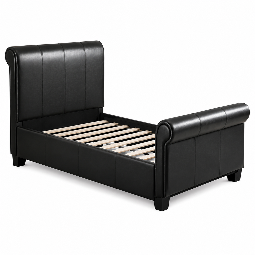 Black Upholstered Sleigh Bed Frame