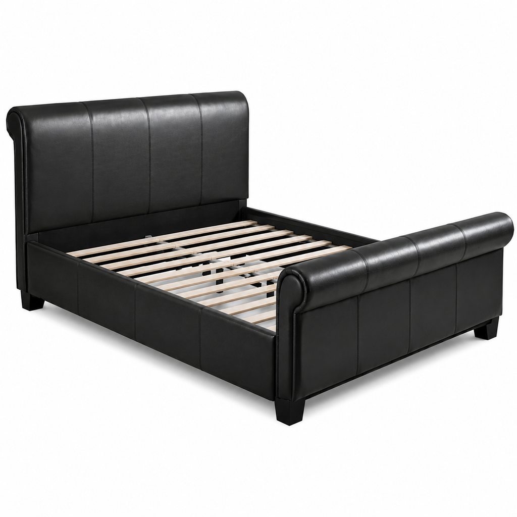 Black Upholstered Sleigh Bed Frame