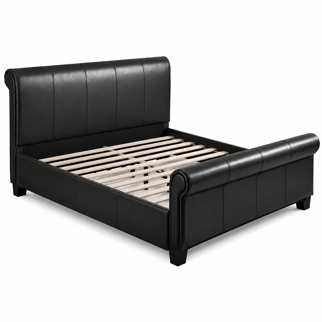 Black Upholstered Sleigh Bed Frame