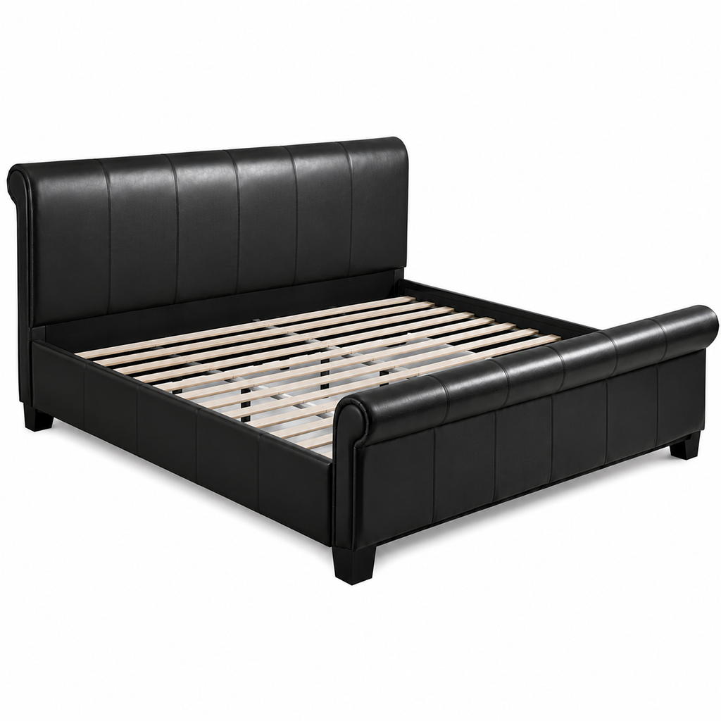 Black Upholstered Sleigh Bed Frame