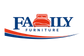Logo of Family Furniture with a red bed icon on a white background