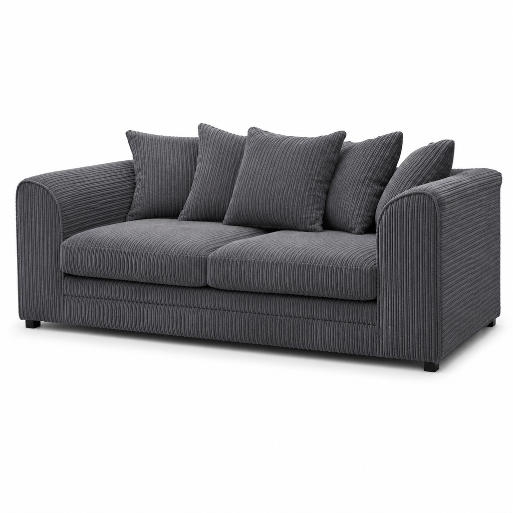 Gray sofa with cushions on a white background
