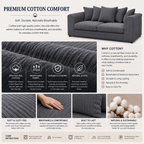 Grey Corduroy 3 Seater Sofa with Plush Cushions