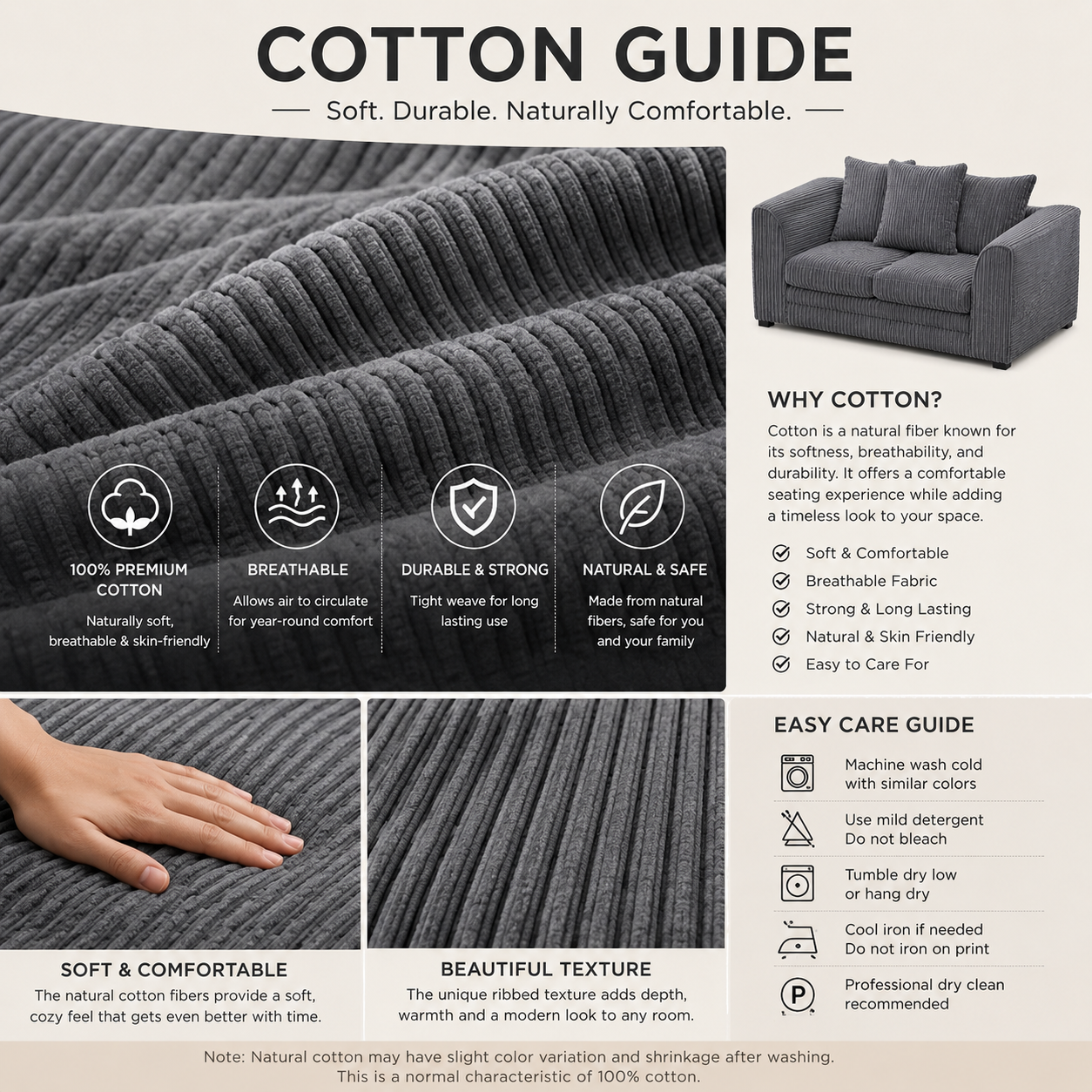 Corduroy Loveseat Sofa With Plush Cushions