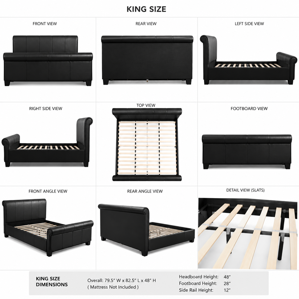 Black Upholstered Sleigh Bed Frame