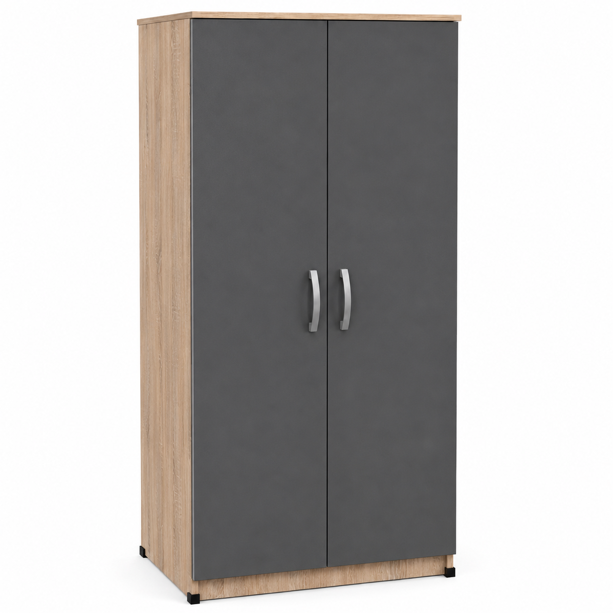 Modern 2 Door Wardrobe Cabinet With Oak Effect Frame