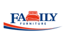 Logo of Family Furniture with a red bed icon on a white background