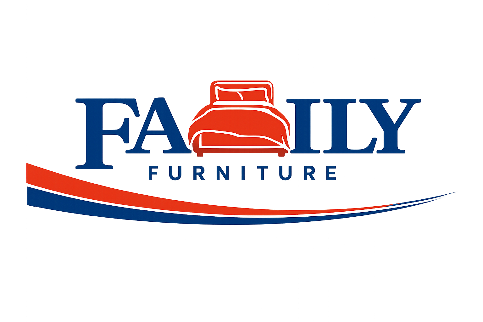 Logo of Family Furniture with a red bed icon on a white background