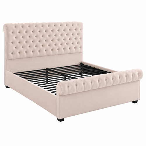 Cream Velvet Rolled Footboard Platform Bed