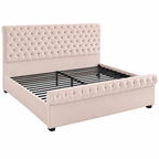 Cream Velvet Rolled Footboard Platform Bed