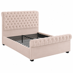 Cream Velvet Rolled Footboard Platform Bed