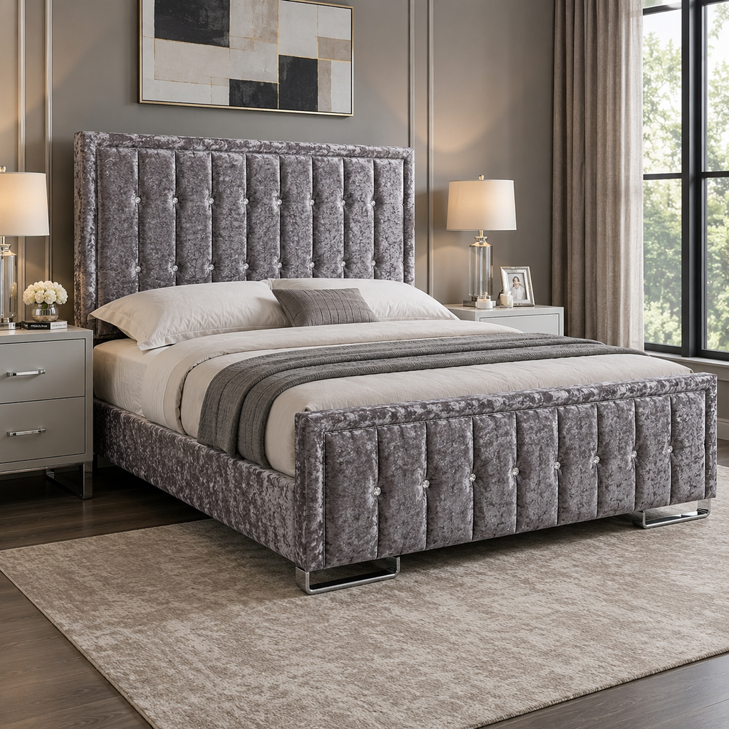 Tufted Velvet Platform Bed Frame