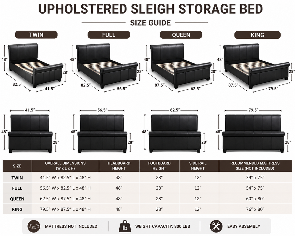 Black Upholstered Sleigh Bed Frame