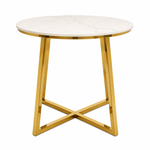 Round Dining Table With Marble Effect Top and Gold Base
