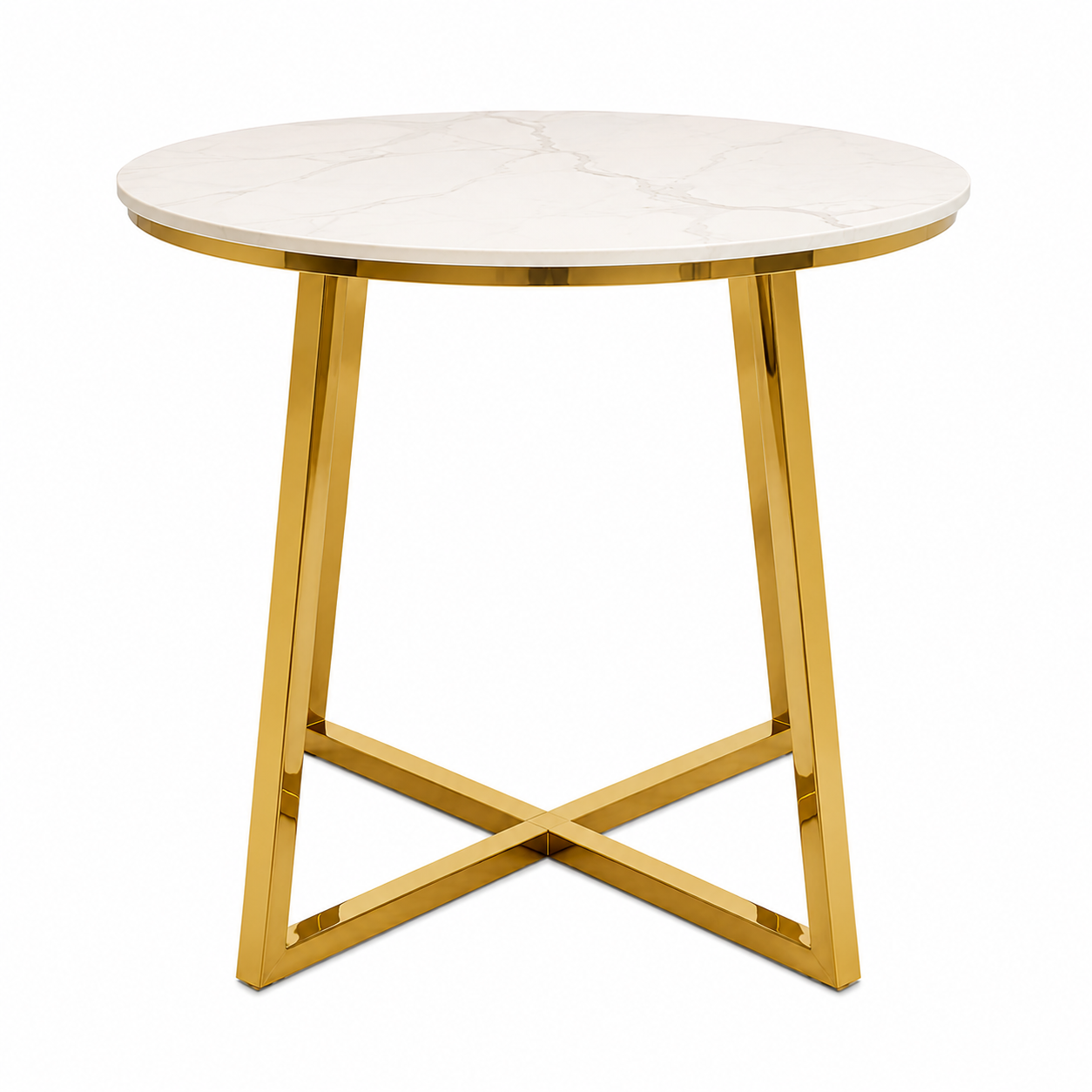 Round Dining Table With Marble Effect Top and Gold Base