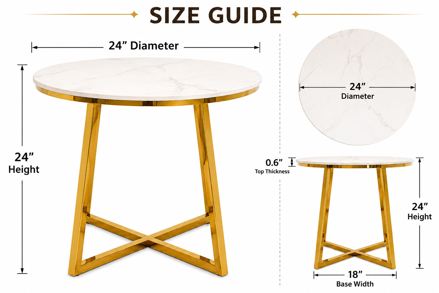 Round Dining Table With Marble Effect Top and Gold Base