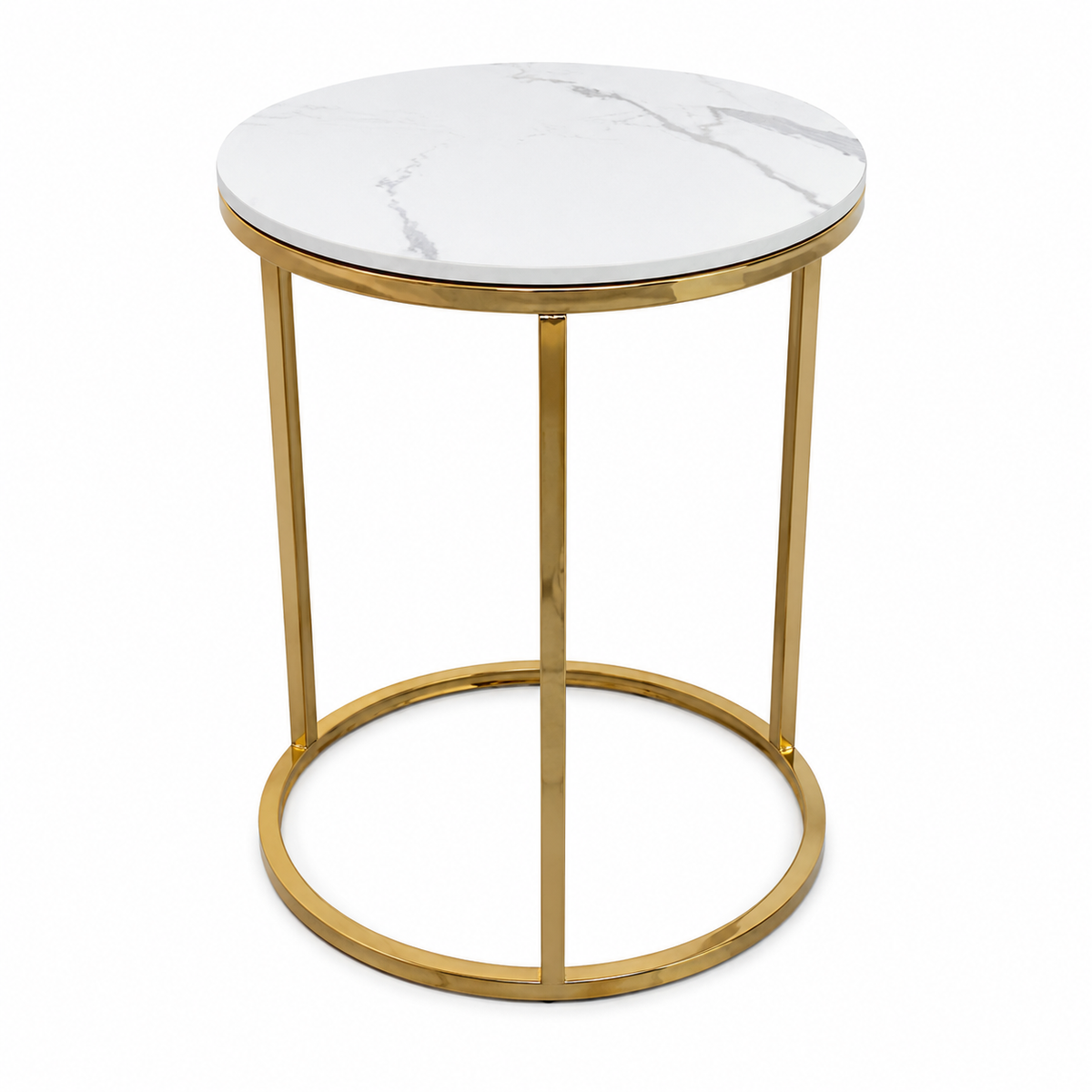 Round End Table With Marble Effect Top and Gold Frame