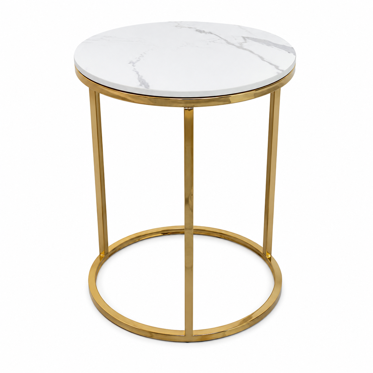 Round End Table With Marble Effect Top and Gold Frame
