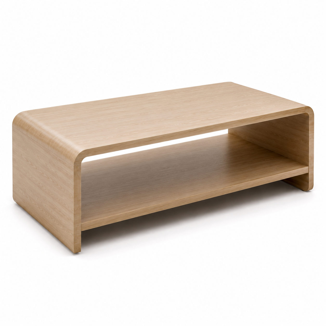 Curved Coffee Table With Open Storage Shelf